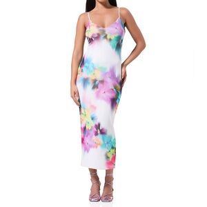 AFRM Amina Floral Blur Mesh Slip Maxi Dress V-Neck Adjustable Straps XS NWT